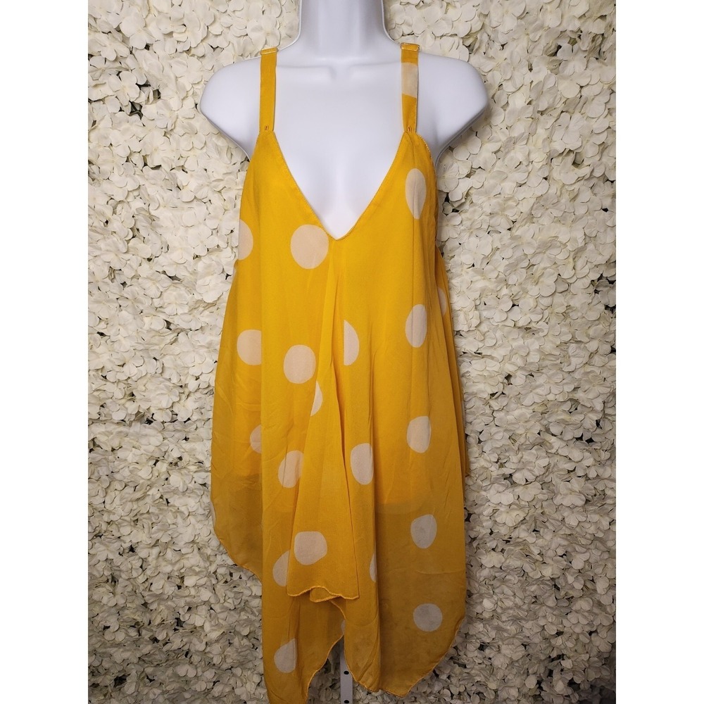 Unique Spectrum Yellow Polka D Flowy Top, Lined, Adjustable Straps, So Cute Girl
